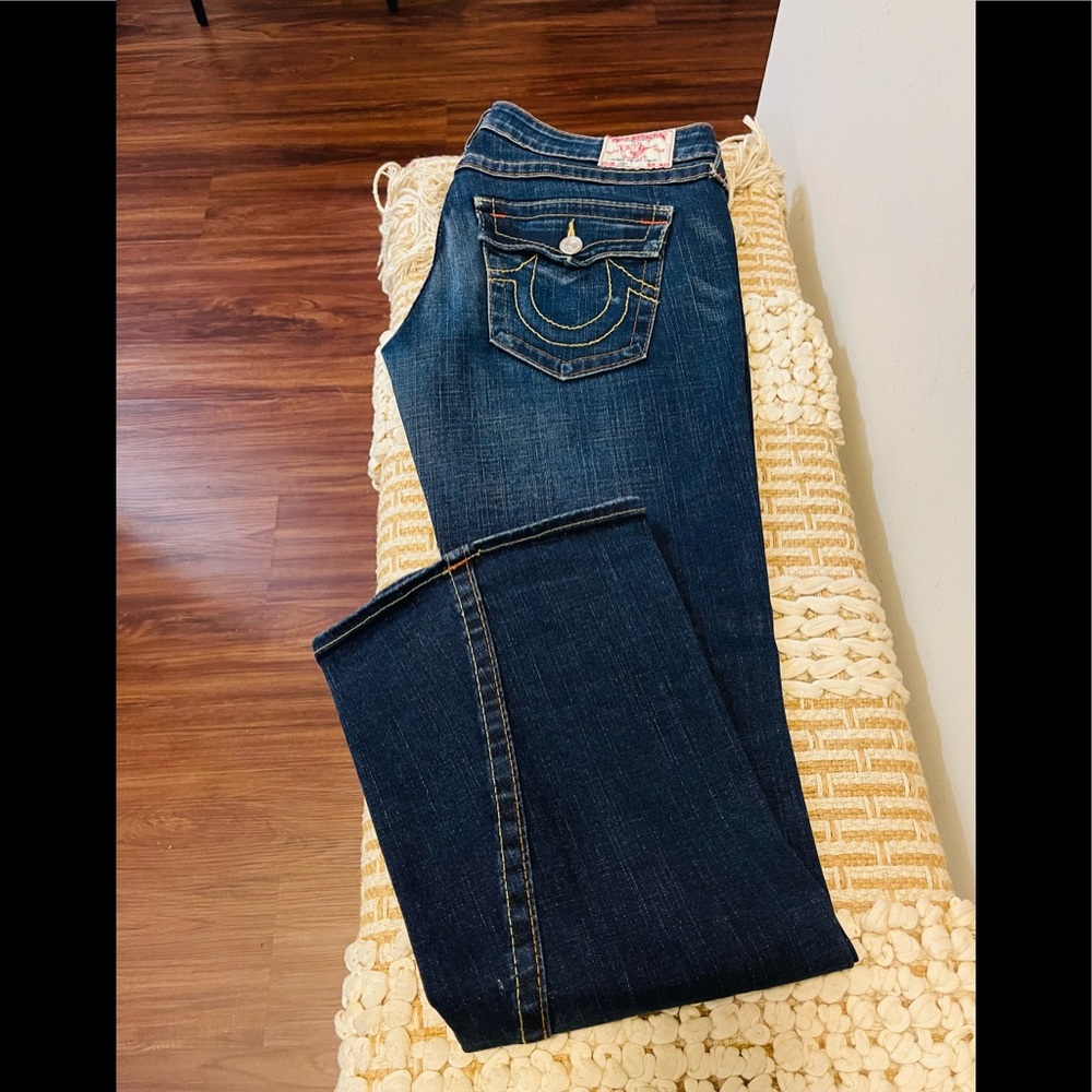 TRUE RELIGION Women's Flared Leg Disco Joey Flap Pocket Jeans Size 32 (32x34)